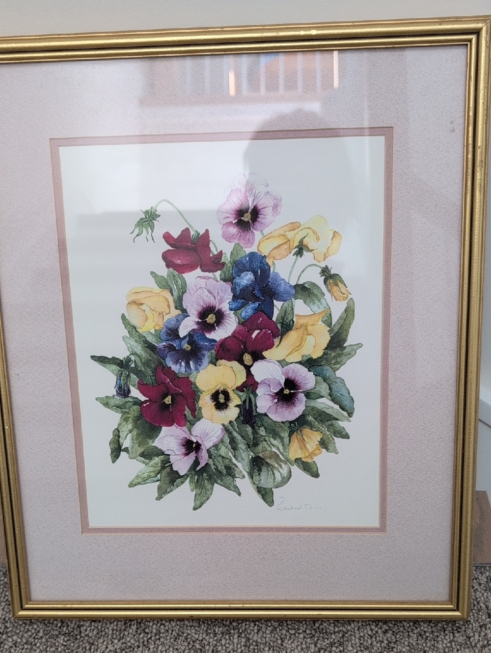 Original art .Framed Botanical Pansy Multicolor Floral Art